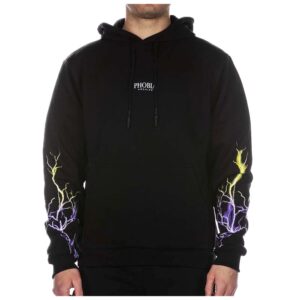 PHOBIA ARCHIVE FELPA CON CAPPUCCIO FULMINI BLACK PURPLE YELLOW