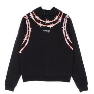 PHOBIA ARCHIVE FELPA CON CAPPUCCIO BARBED WIRE BLACK ORANGE