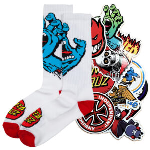 SANTA CRUZ CALZINI screaming hand white e 20 stickers skateboard