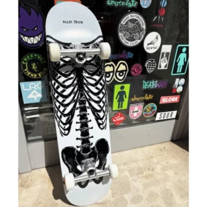 Skateboard professionale montato a mano Ollie Trick SKELETON WHITE + 20 stickers free