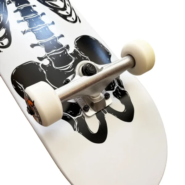 Skateboard professionale montato a mano Ollie Trick SKELETON WHITE + 20 stickers free - immagine 4