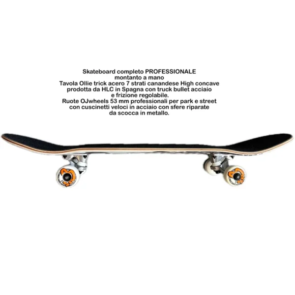Skateboard professionale montato a mano Ollie Trick SKELETON WHITE + 20 stickers free - immagine 3