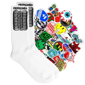 PROPAGANDA calzini ribs socks white + 10 stickers casuali
