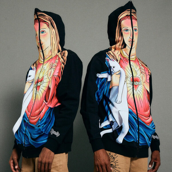 RIPNDIP felpa con cappuccio full zip mother mary black multi - immagine 2