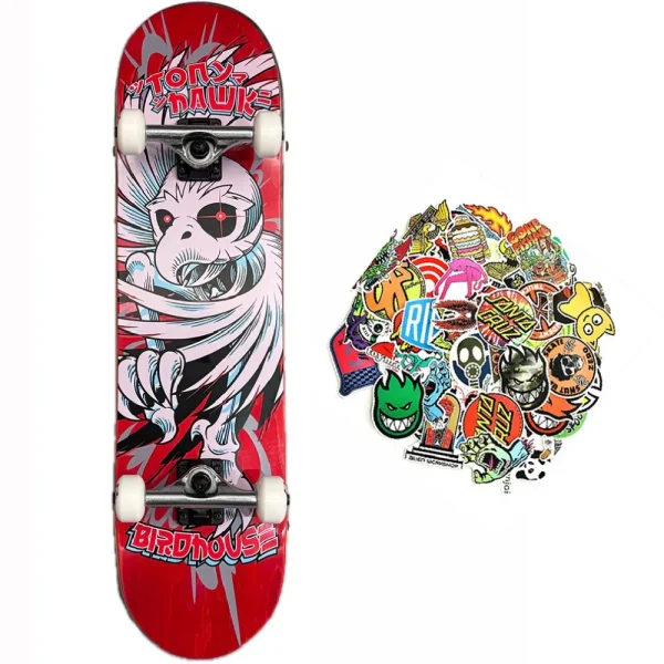 BIRDHOUSE skateboard professionale completo red hawk 8.0" e 20 stickers