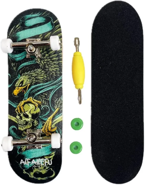 FINGER SKATE PROFESSIONALE hawk & skull deck in legno e 20 stickers skate - immagine 2