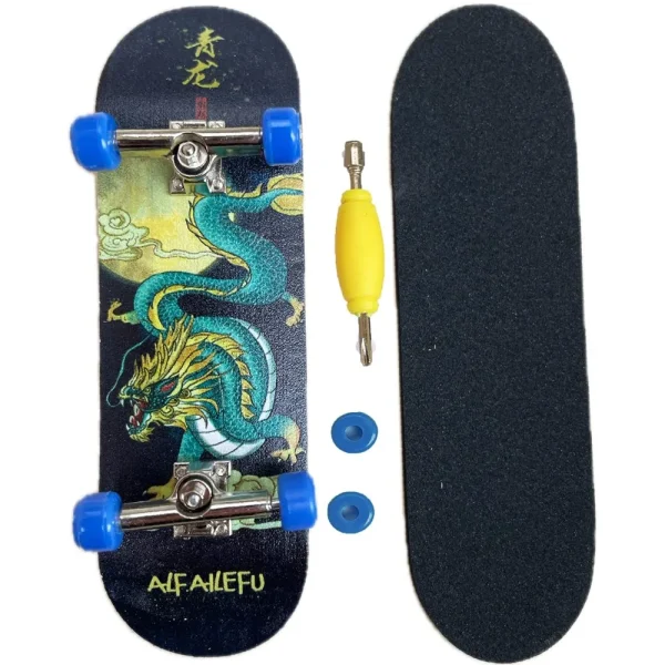 FINGER SKATE PROFESSIONALE dragon & skull deck in legno e 20 stickers skate - immagine 2