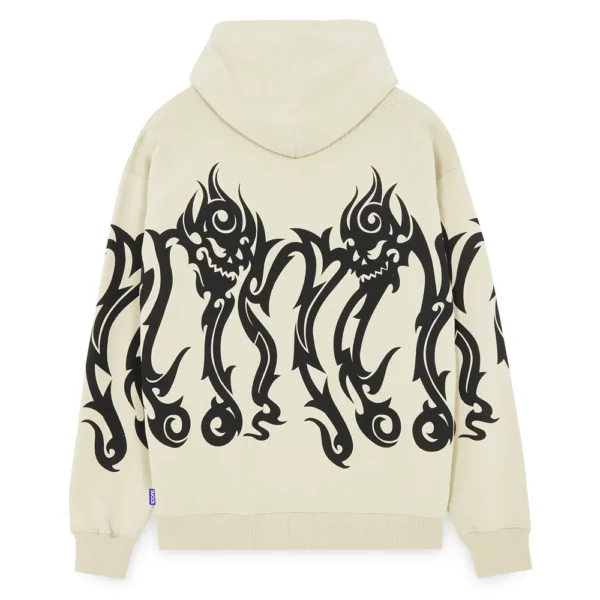 OCTOPUS felpa con cappuccio tribal skull tentacles hoodie cream - immagine 2