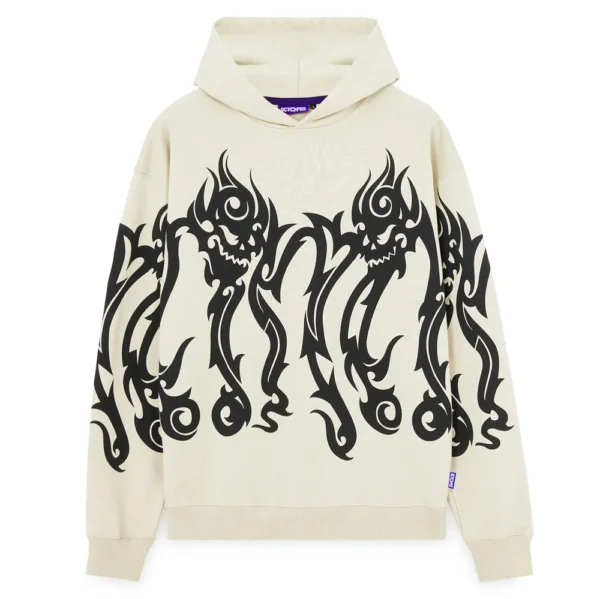 OCTOPUS felpa con cappuccio tribal skull tentacles hoodie cream