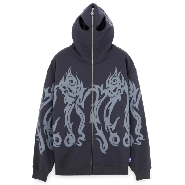 OCTOPUS felpa con cappuccio Tribal skull FULL ZIP hoodie SS25 asphalt