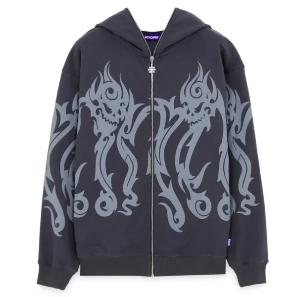OCTOPUS felpa con cappuccio Tribal skull FULL ZIP hoodie SS25 asphalt - immagine 2