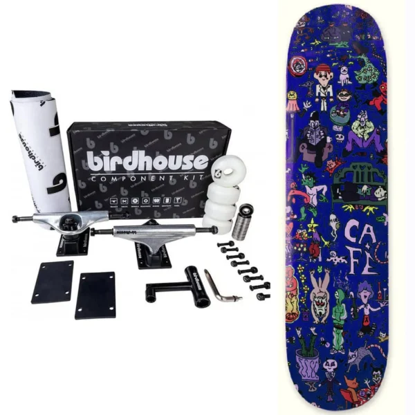 SKATEBOARD COMPLETO DA ASSEMBLARE CON KIT BIRDHOUSE & TAVOLA Skateboard cafe' 8.25" e stickers