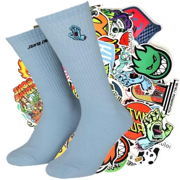 SANTA CRUZ CALZINI Mini screaming hand azzurro & 20 stickers skateboard