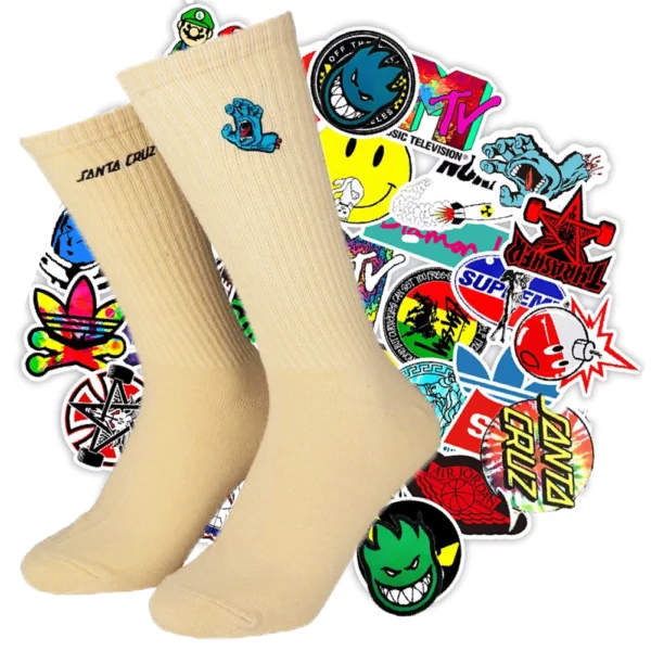 SANTA CRUZ CALZINI Mini screaming hand beige & 20 stickers skateboard