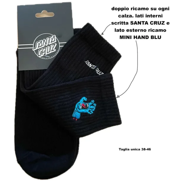 SANTA CRUZ CALZINI Mini screaming hand black & 20 stickers skateboard - immagine 2