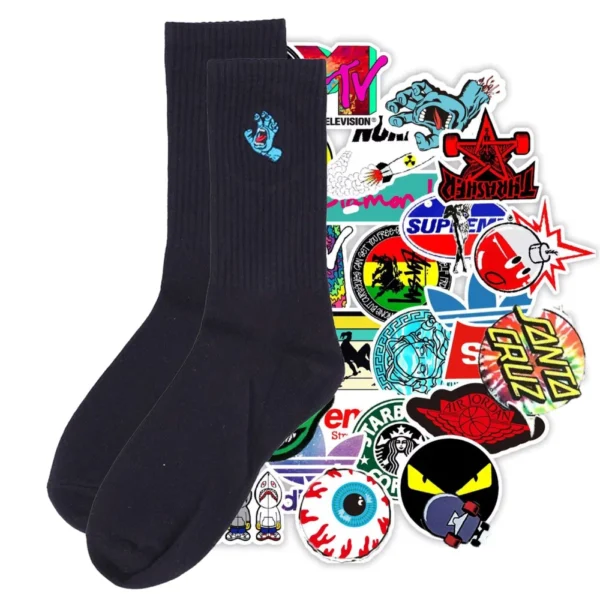 SANTA CRUZ CALZINI Mini screaming hand black & 20 stickers skateboard