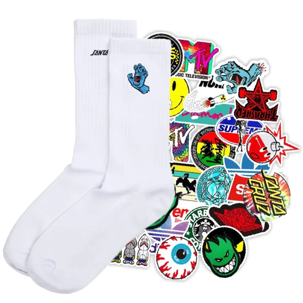 SANTA CRUZ CALZINI Mini screaming hand white & 20 stickers skateboard