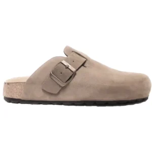 DAISY Ciabatte Sabot Donna in Pelle scamosciata con Fibbia e Sottopiede soft - beige