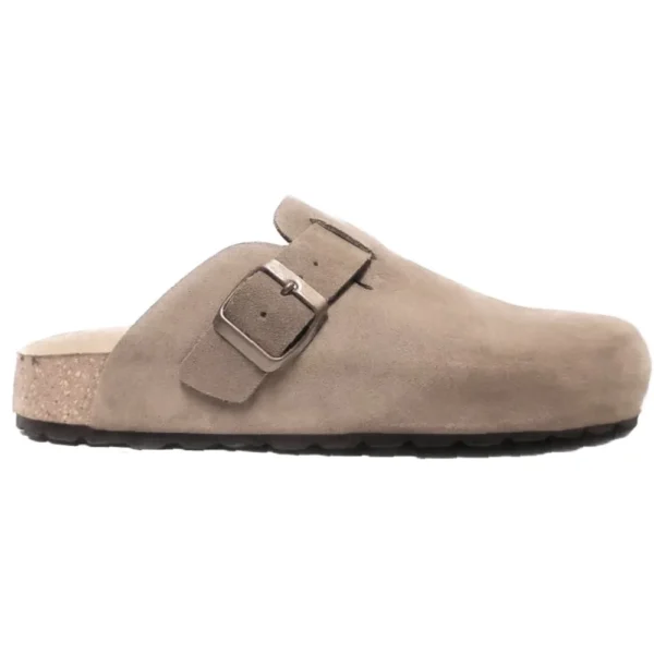 DAISY Ciabatte Sabot Donna in Pelle scamosciata con Fibbia e Sottopiede soft - beige