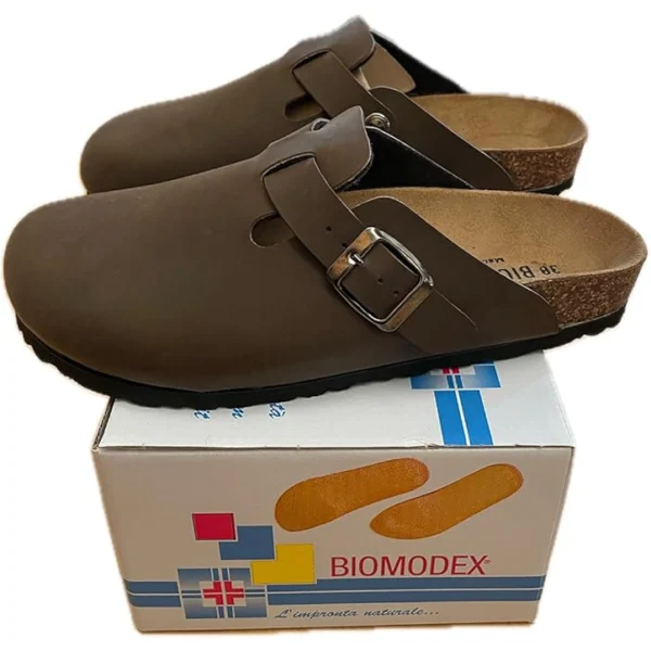 BIOMODEX Ciabatte Sabot UNISEX in ecoPelle con Fibbia e Sottopiede anatomico - Testa di moro - immagine 2