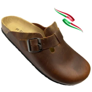 BIOMODEX Ciabatte Sabot Donna in NABUK Ingrassato Blondie con Fibbia e Sottopiede anatomico BIRK - Cuoio ingrassato
