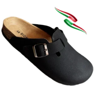 BIOMODEX Ciabatte Sabot UNISEX in ecoPelle con Fibbia e Sottopiede anatomico BIRK - nero