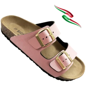 BIOMODEX Ciabatte sandali Donna PRINCESS ECOPelle doppia Fibbia e Sottopiede Anatomico BIRK - ROSA