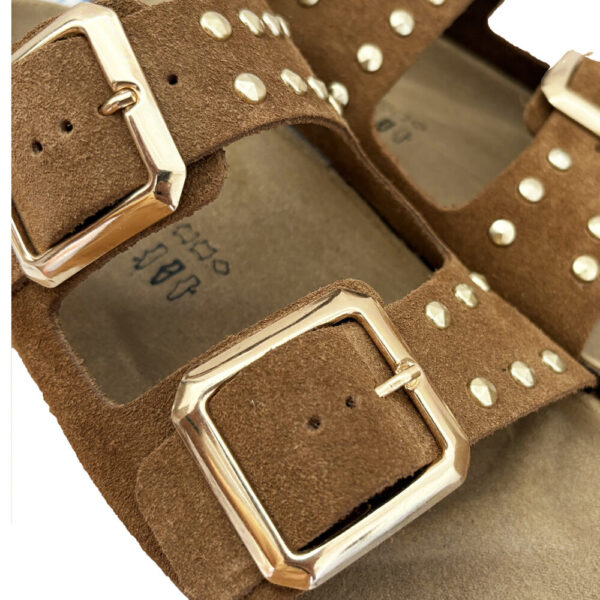 BIOMODEX CIABATTE ciabatte con borchie DONNA in vera pelle scamosciata DUCHESS doppia fibbia suola anatomica BIRK - CUOIO - immagine 5